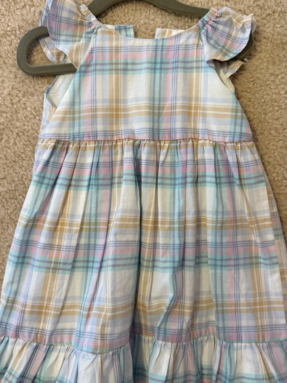 18M Dress OshKosh B'gosh Pastel Plaid Ruffle-Sleeve Dress like new